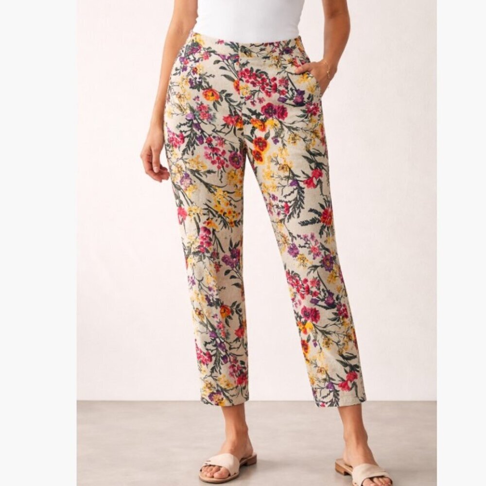 NEW Susan Graver Floral Stretch Pull-On Ankle Pants NWOT